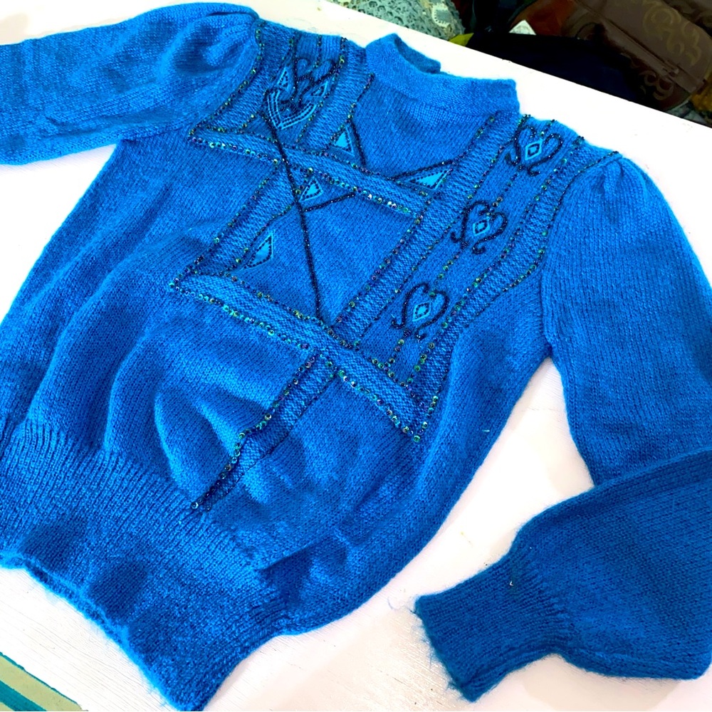 Vintage Mohair Graziano Ippoli Sweater Beaded Embroidered Mock Neck Turtleneck
